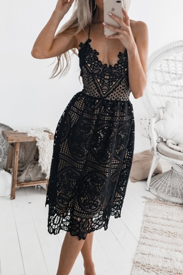 gorgeous midi black lace dress