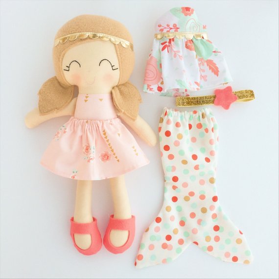 Dress up doll - fabric doll - heirloom doll - rag doll - girls room decor - birthday gift - cloth doll - mermaid doll - lookalike doll