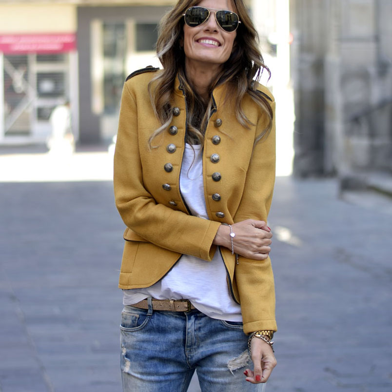 Mustard Military Style Jacket - Spring Outfit - Blazers