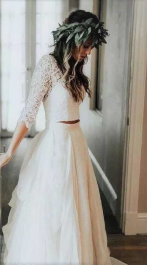 Two Piece Lace Wedding Dress With Illusion Back