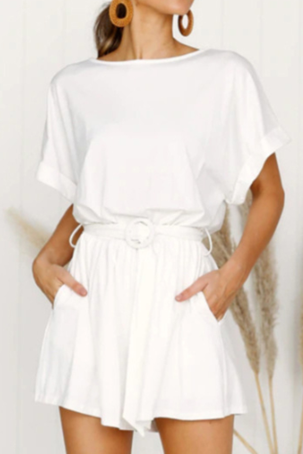 White Short Jumpsuit with Belt