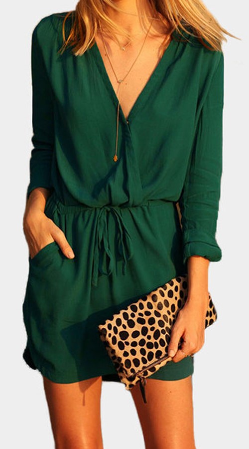 casual cotton dark green dress