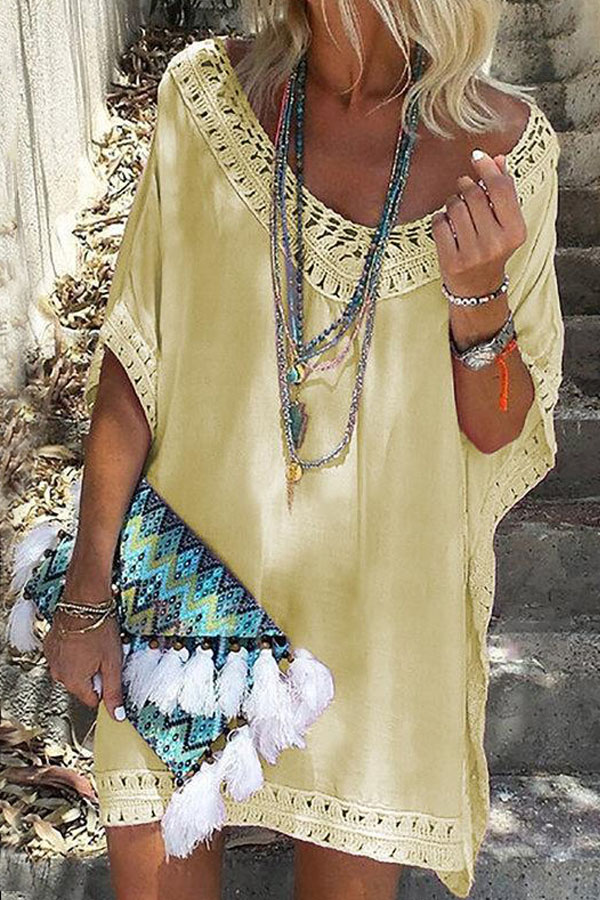 i love this summer outfit ! a beautiful yellow beach dress with boho necklace and a cute hippychic clutch