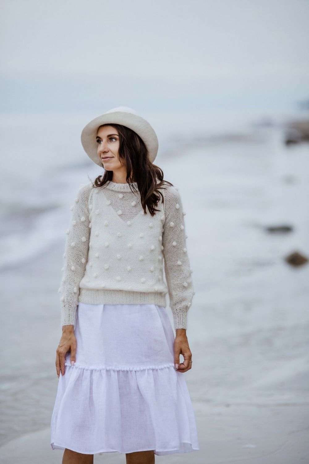 White bubble mohair sweater