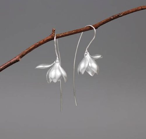Charm magnolia flower earring - sterling silver magnolia flower earring