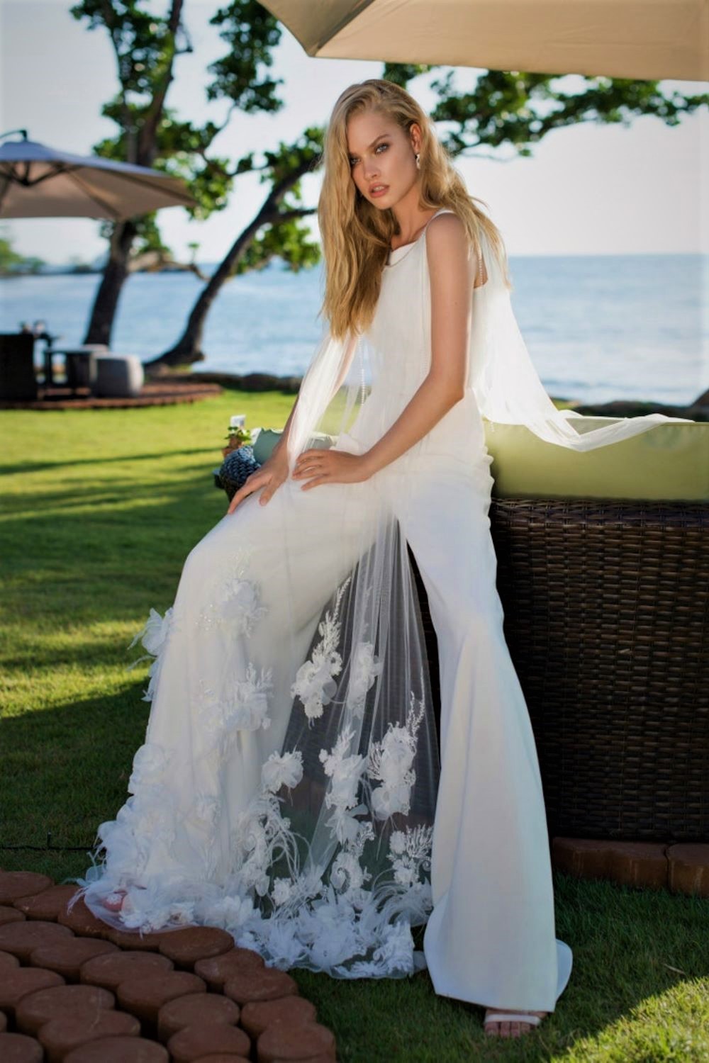 Modern Boho 3 Piece Cape Jumpsuit Bridal Gown