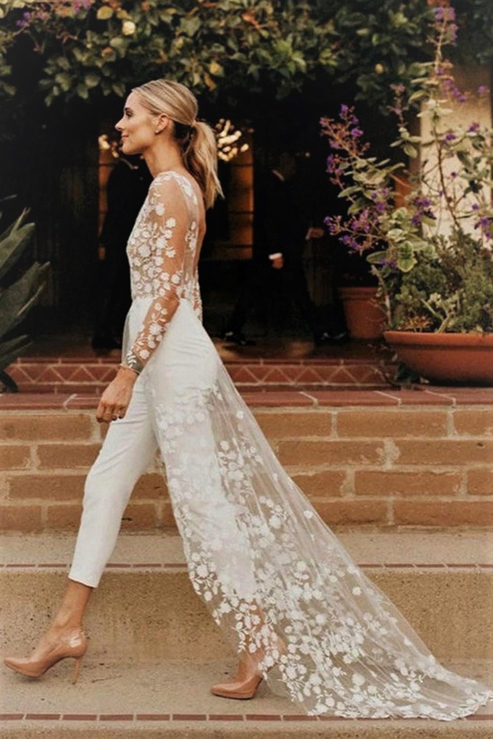 Wedding Lace Train Cape Jumpsuit