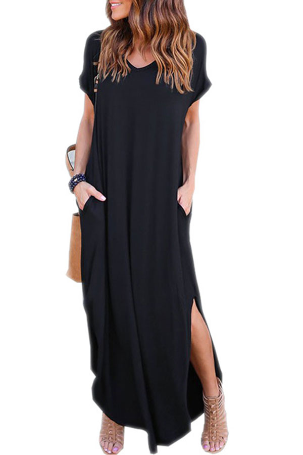 loose black maxi dress #summerlook #summeroutfit #blackdress