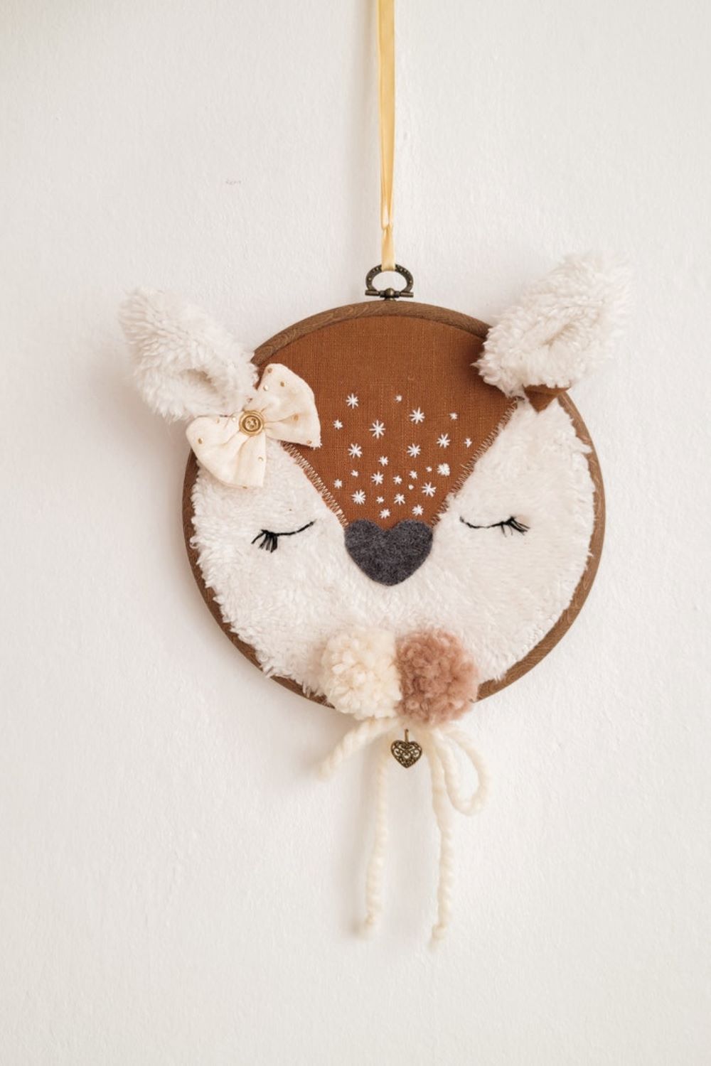 Deer embroidery on a hoop with plush ears by Lulano