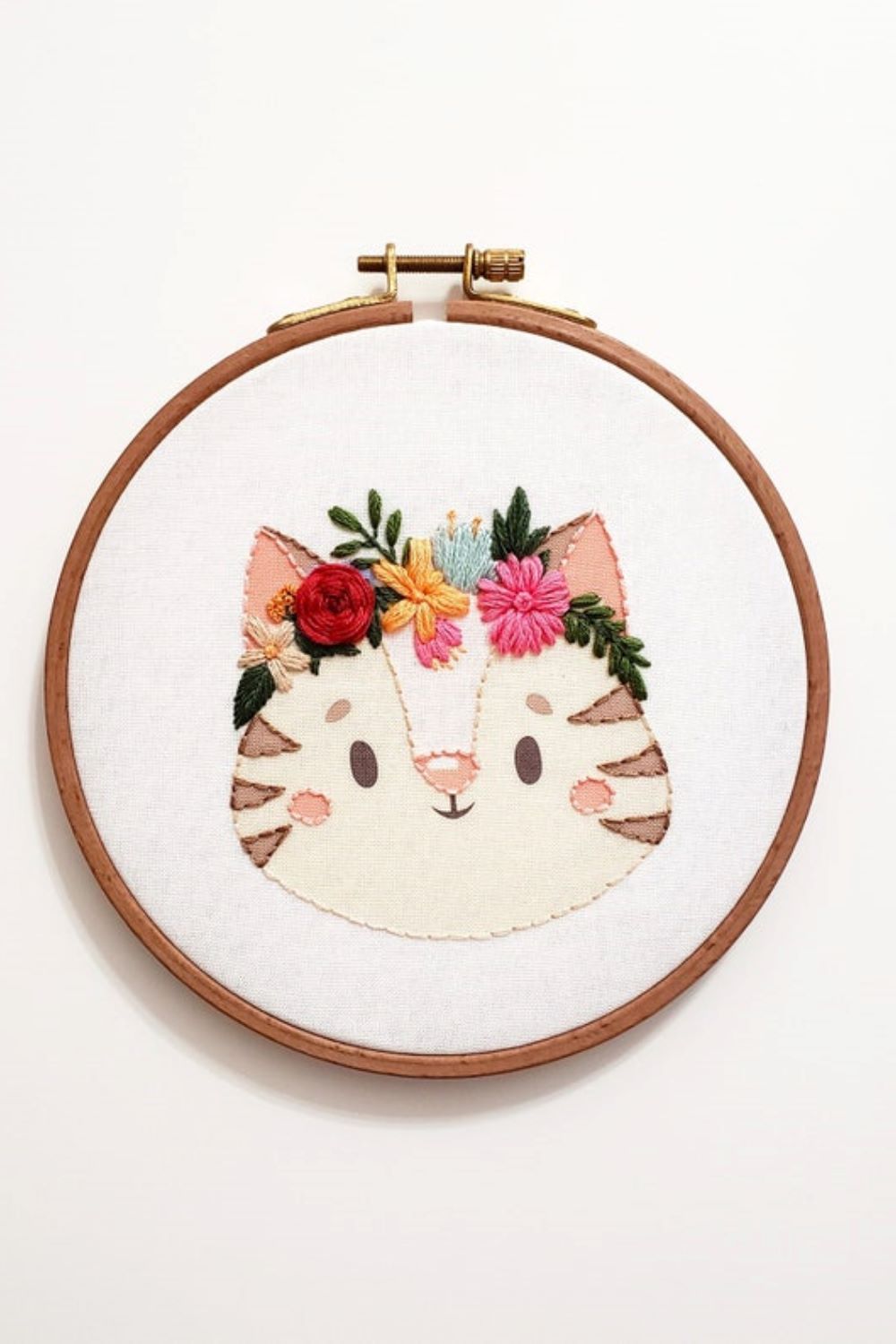 wall hanging flower crown cat embroidery hoop by CuteLittleHoop