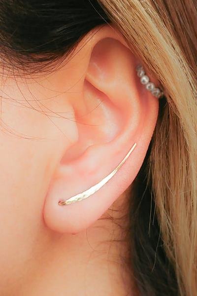 Gold Earrings- Ear Climber Earrings- Gold Ear Climber- Ear Crawler- Bar Earrings- Gold Bar Earrings- Earclimber- Climbing Earrings