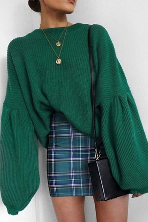 green sweater with huge flared sleeves