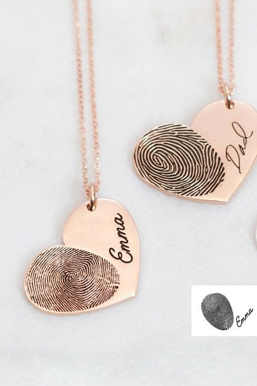 Actual Fingerprint Necklace • Engraved Fingerprint Handwriting Jewelry • Custom Heart Charm • MEMORIAL NECKLACE • Personalized Gift
