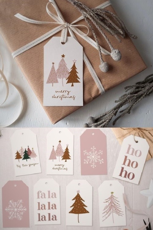 Boho Christmas Gift Tags - Set of 8 Printable Holiday Gift Tags