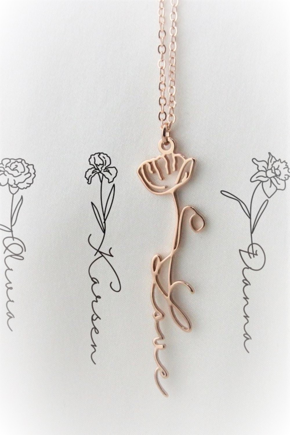 Custom Name Necklace with Birth FlowerCustom Name Necklace with Birth Flower