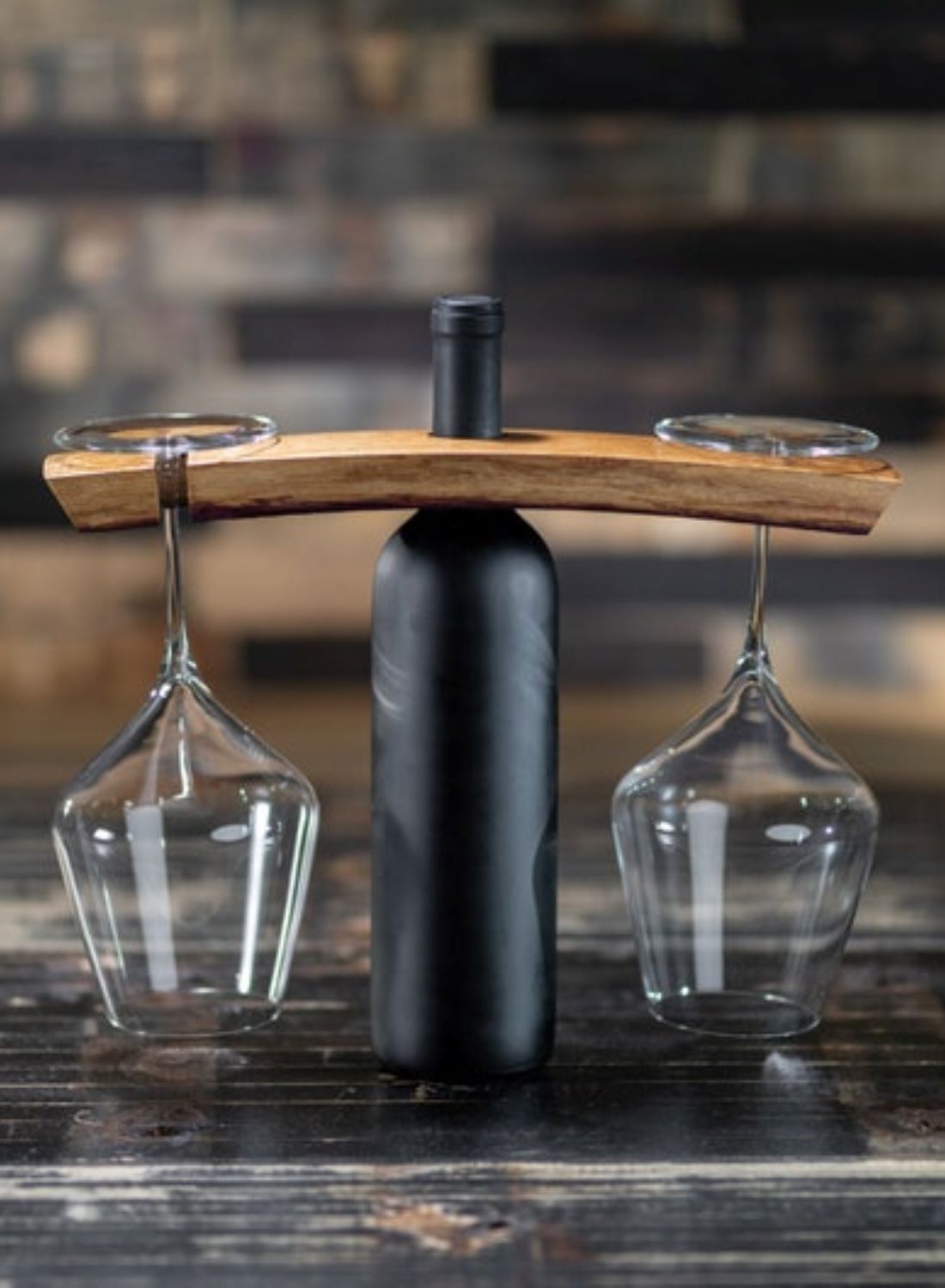 Wine Bottle & Glass Holder Made From Authentic Red Wine Barrels