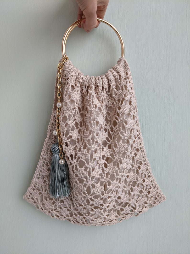 Crochet Handmade Bag with Metal Handles
