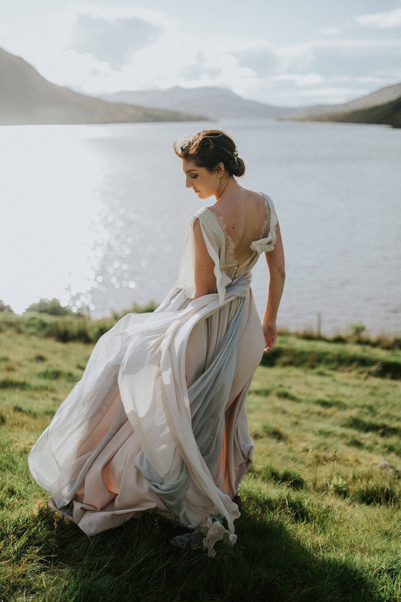 Beautiful silk and lace bohemian wedding dress
