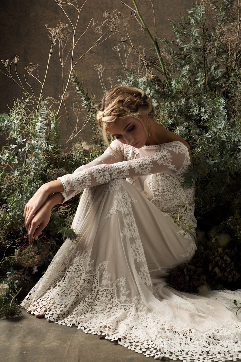 You will look and feel gorgeous in this beautiful gown. This is perfection for unique bohemian brides .
