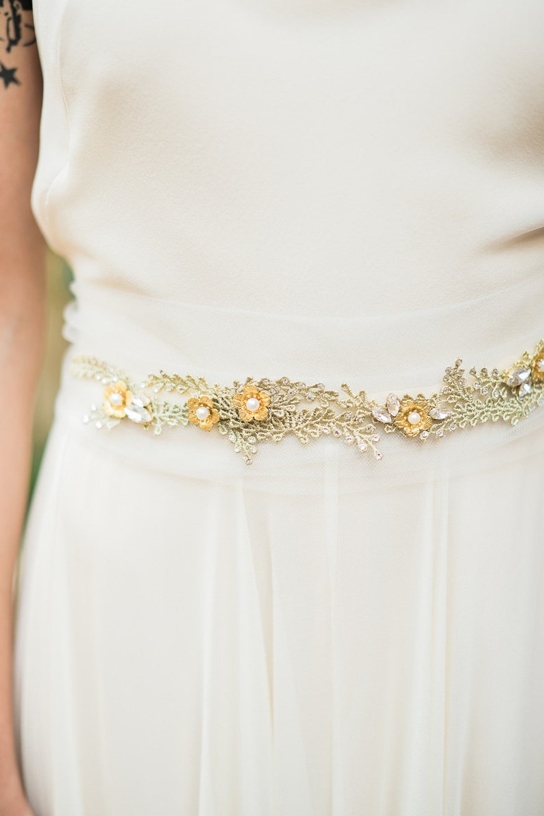 Romantic Wedding Belt with vine, flower and crystal detail