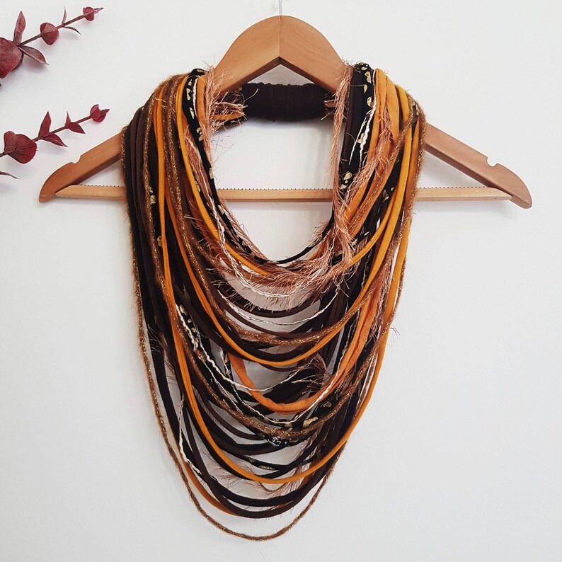 Gold and Brown Autumn Boho Hippie Statement Necklace · Infinity Fairy Scarf Necklace 