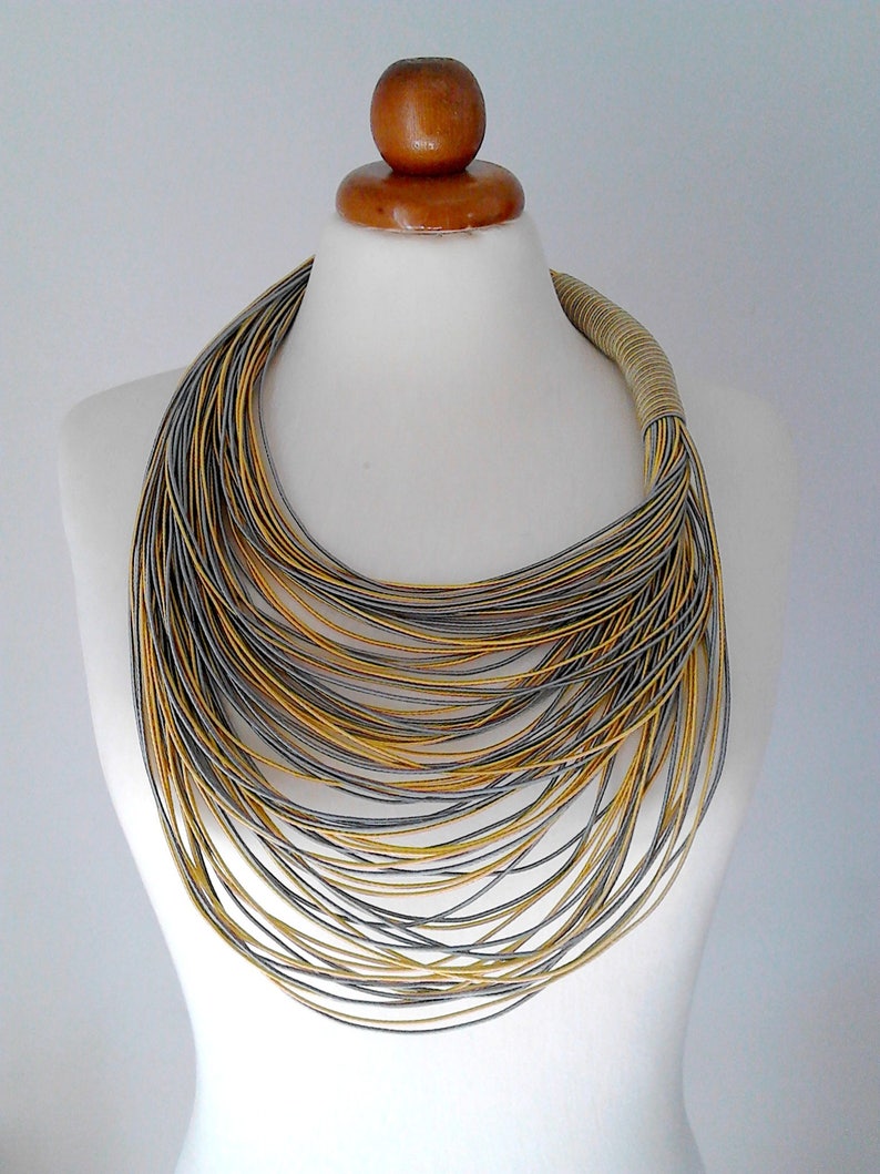 Grey and Gold multi strand boho chic necklace · multistrand statement necklace