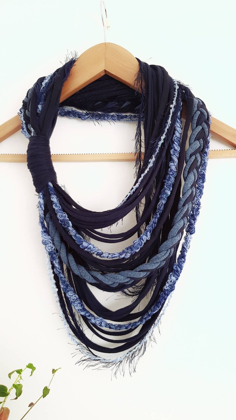 Blue Gypsy Scarf Fabric Necklaces · Boho Chunky Fabric Necklace