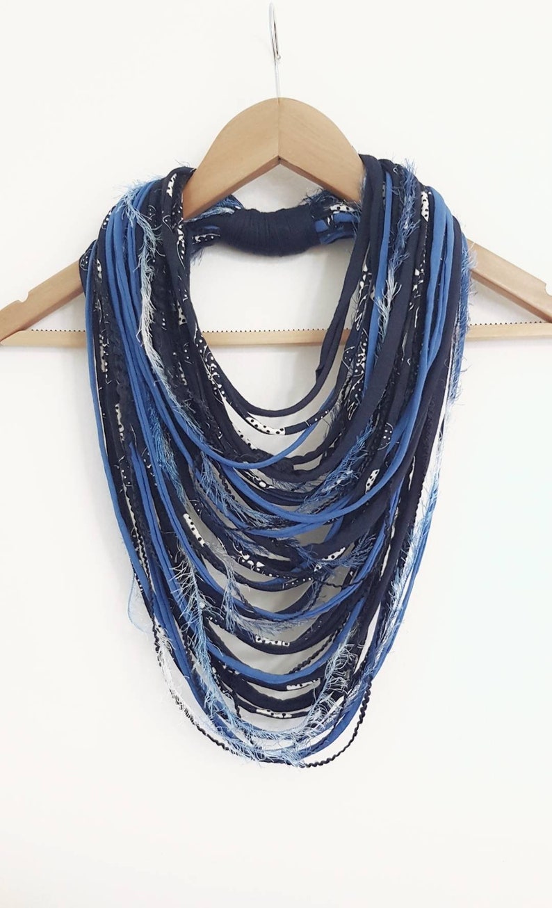 Boho Hippie Blue Cotton Winter Necklace · Infinity Scarf Scarf