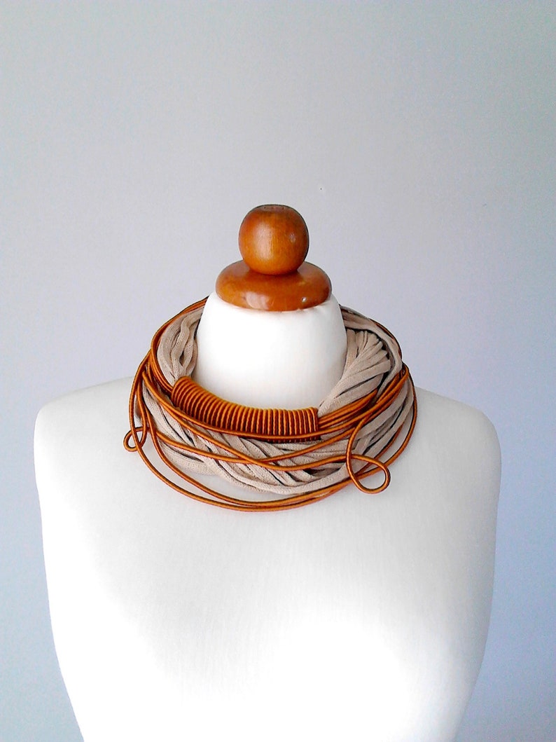 Soft Taupe Offf-White Multi Strand Boho Summer Necklace