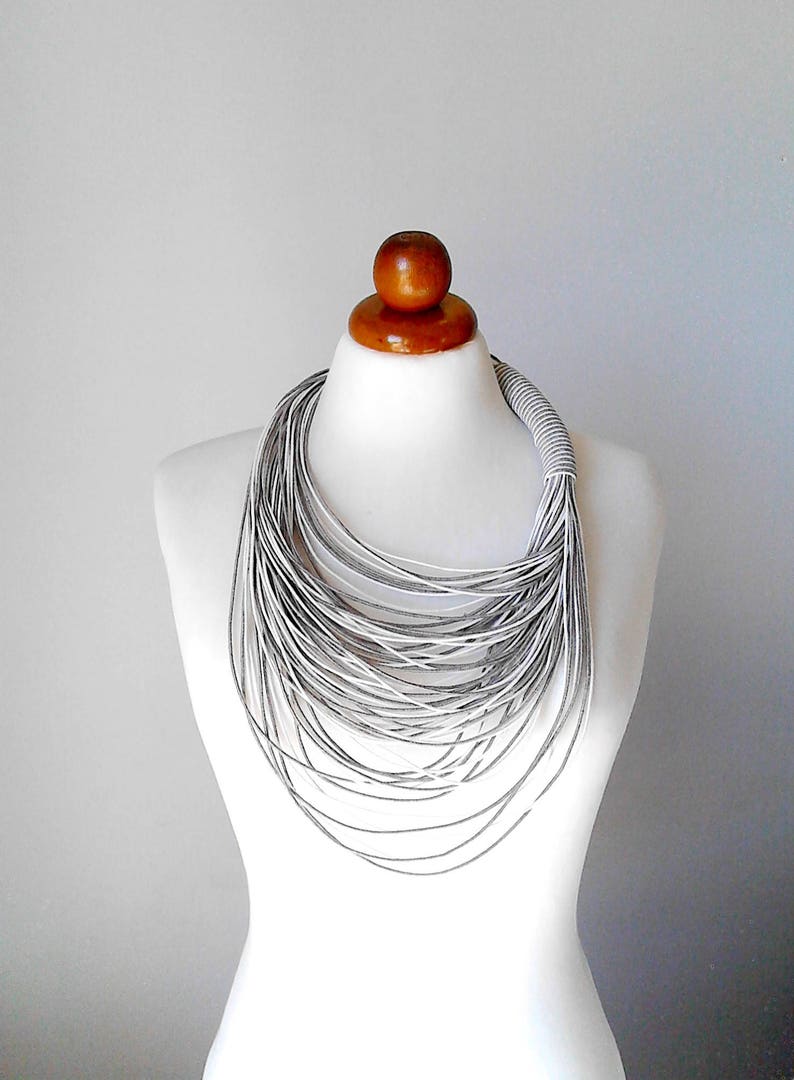 Soft Taupe Offf-White Multi Strand Boho Summer Necklace