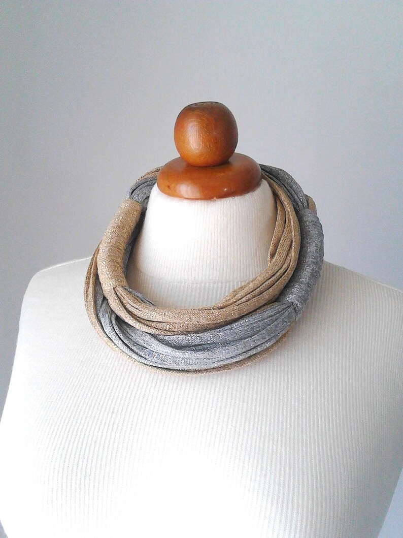 Silver and Gold chunky fabric statement necklace by Plexisart