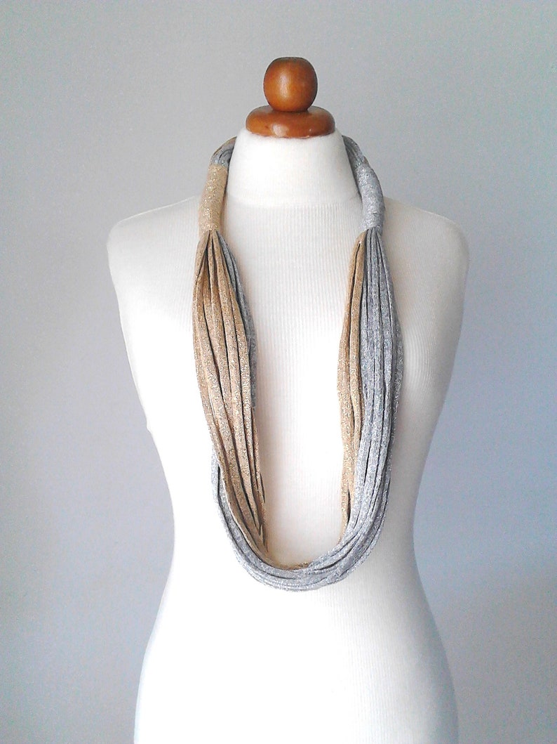 Silver and Gold Fabric Infinity Scarf Boho Necklace